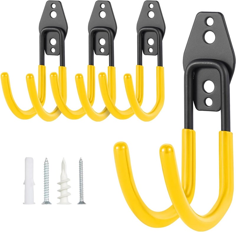 Pruite Hose Hanger Wall Mount,Heavy Duty Hose Holder with Screws Metal Hose Hangers for Outside,Hose Rack Suitable for Garage,Garden and Yard,Yellow, 4pack - Image 1